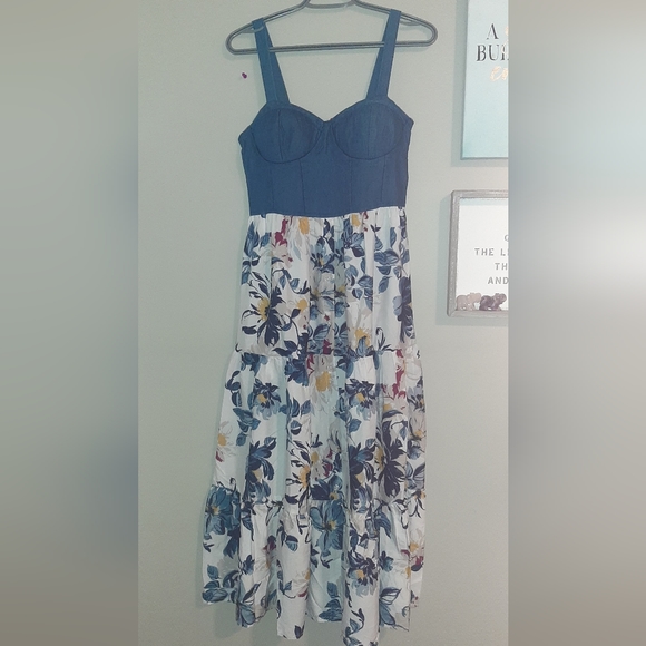 Demin & floral maxi dress - Picture 1 of 5